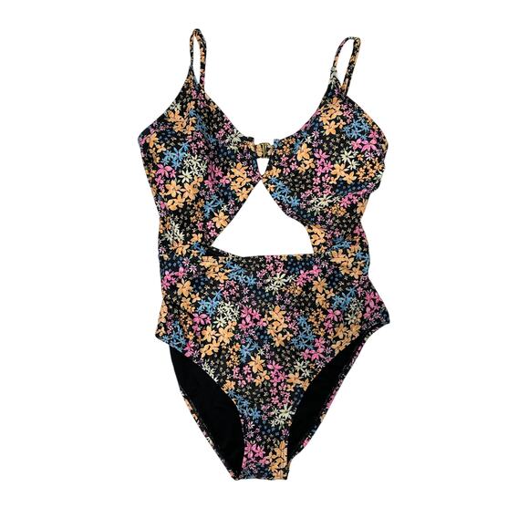 Ninety-Nine Juniors V-Wire One-Piece Swimsuit Floral Lined Cut-Out Size L /11-13 - Picture 2 of 14